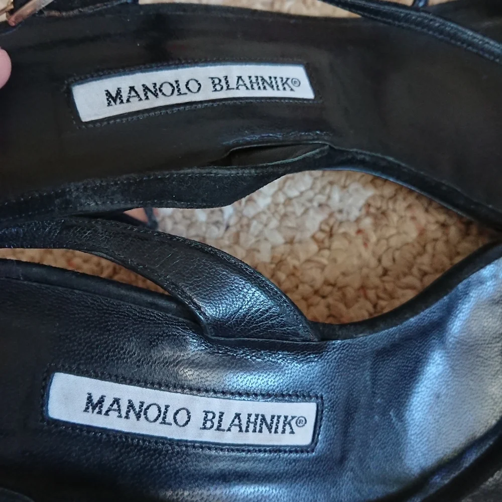 Manolo Blahnik Elegant Black leather Strappy Heels size 38 - Picture 7 of 13